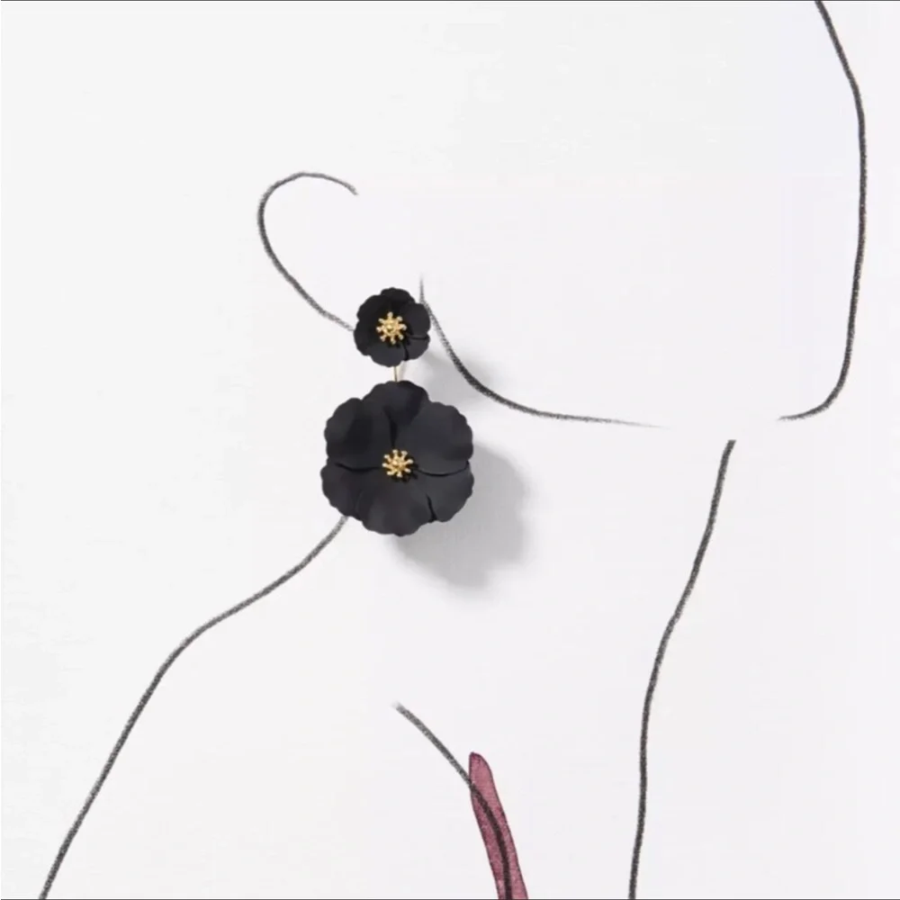Anthro Black Double Flower Captiva Earrings - Picture 3 of 6